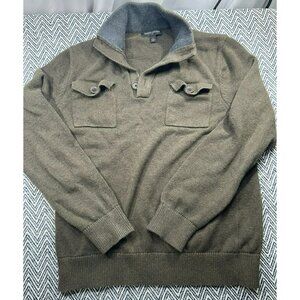 Banana Republic Men's Large Olive Green Sweater With Ribbed Gray Collar Button P